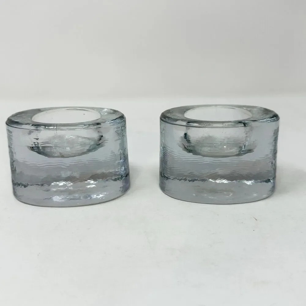 Vintage Crate & Barrel Ice Block Tealight Holders Textured Oval Glass - Thailand